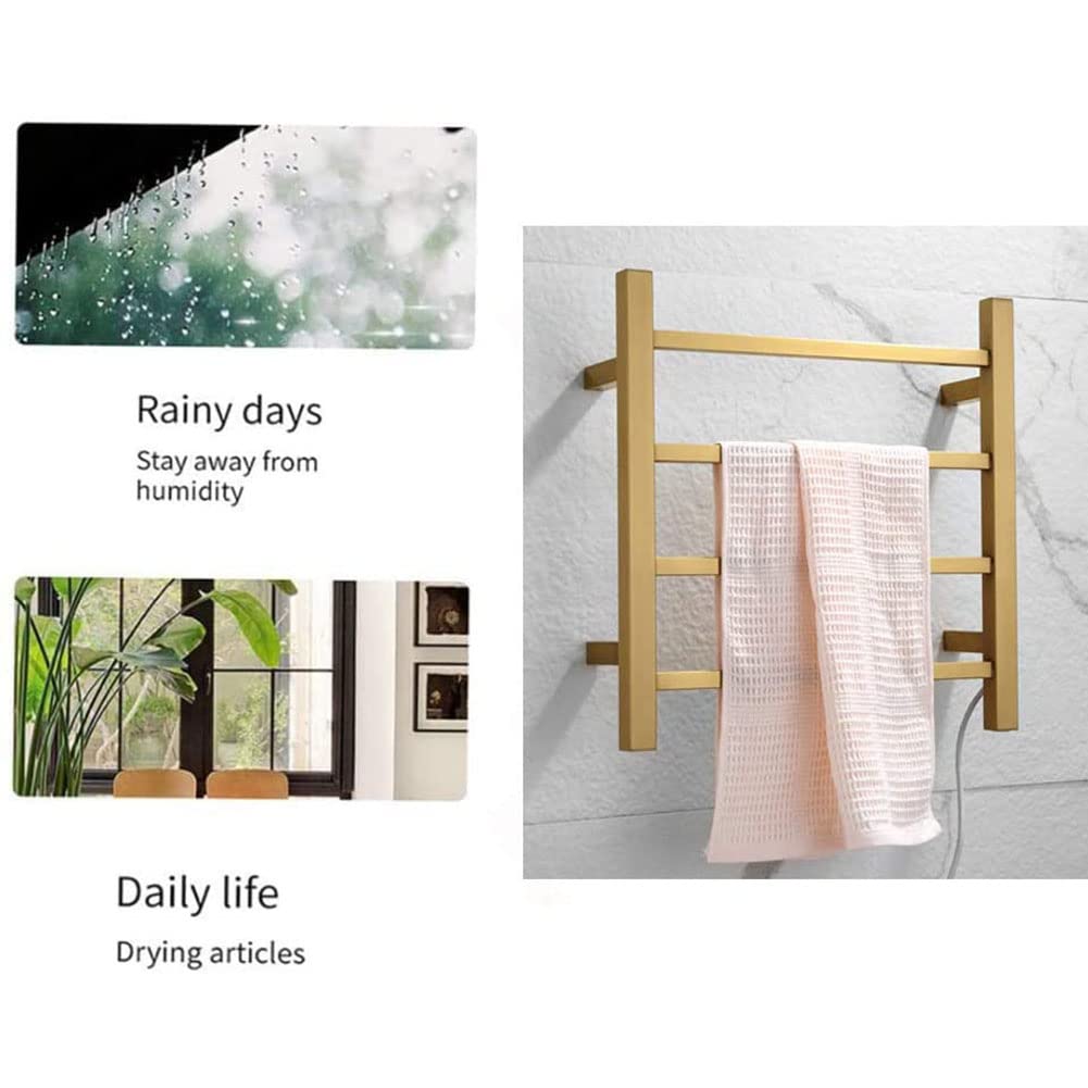 Amazon.com: APUM Towel Warmer, Heated Towel Warmer for Bathroom, 4 Square  Bars 304 Stainless Steel Energy Efficient Electric Drying Rack Wall Mounted  Bath Towel Heater (Gold) : Home u0026 Kitchen