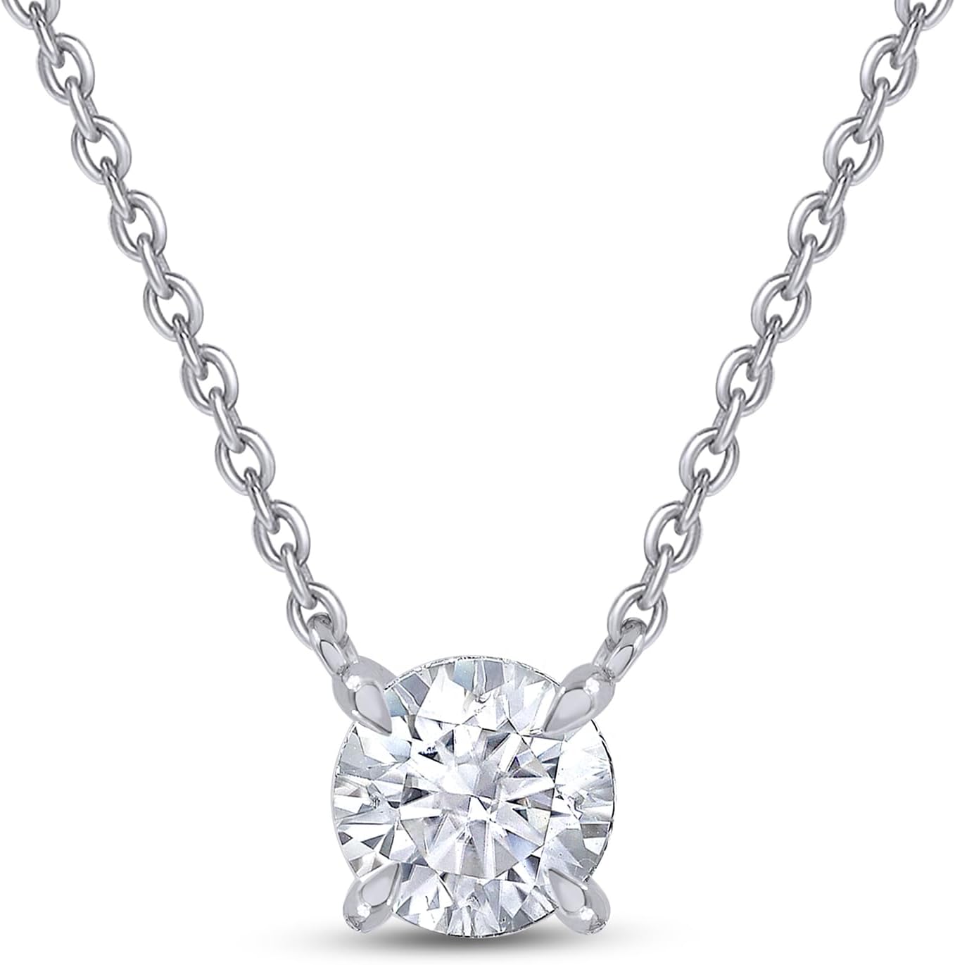 18K Gold Plated Solitaire Pendant Necklace, 6.5MM Moissanite Diamond Necklace for Women Jewelry 18"+2" Inch Extender (0.90 Ctw)