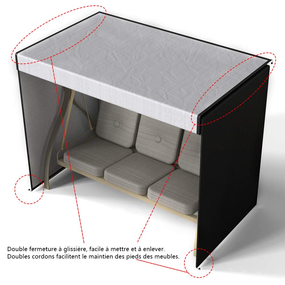 Copertura per dondolo a 3 posti, impermeabile, giardino, telo altalena in tessuto Oxford 190T, con borsa di immagazzinaggio per sedia da giardino, anti UV/Vento/Pioggia/Polvere 170 x 125 x 220 cm