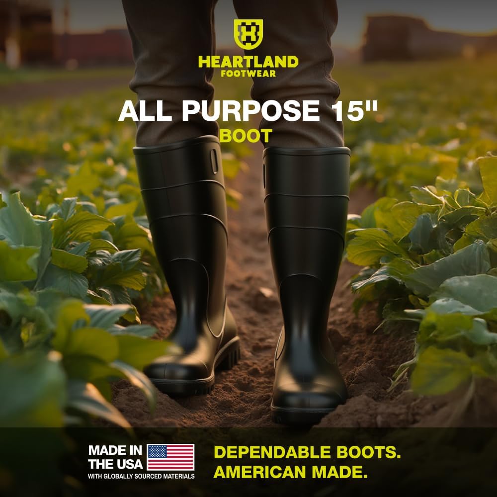 Heartland All Purpose 15” Waterproof Work Boots for Men - Lightweight, Flexible Modern PVC Boots with Easy On/Off, Slip-Resistant Outsoles image 2
