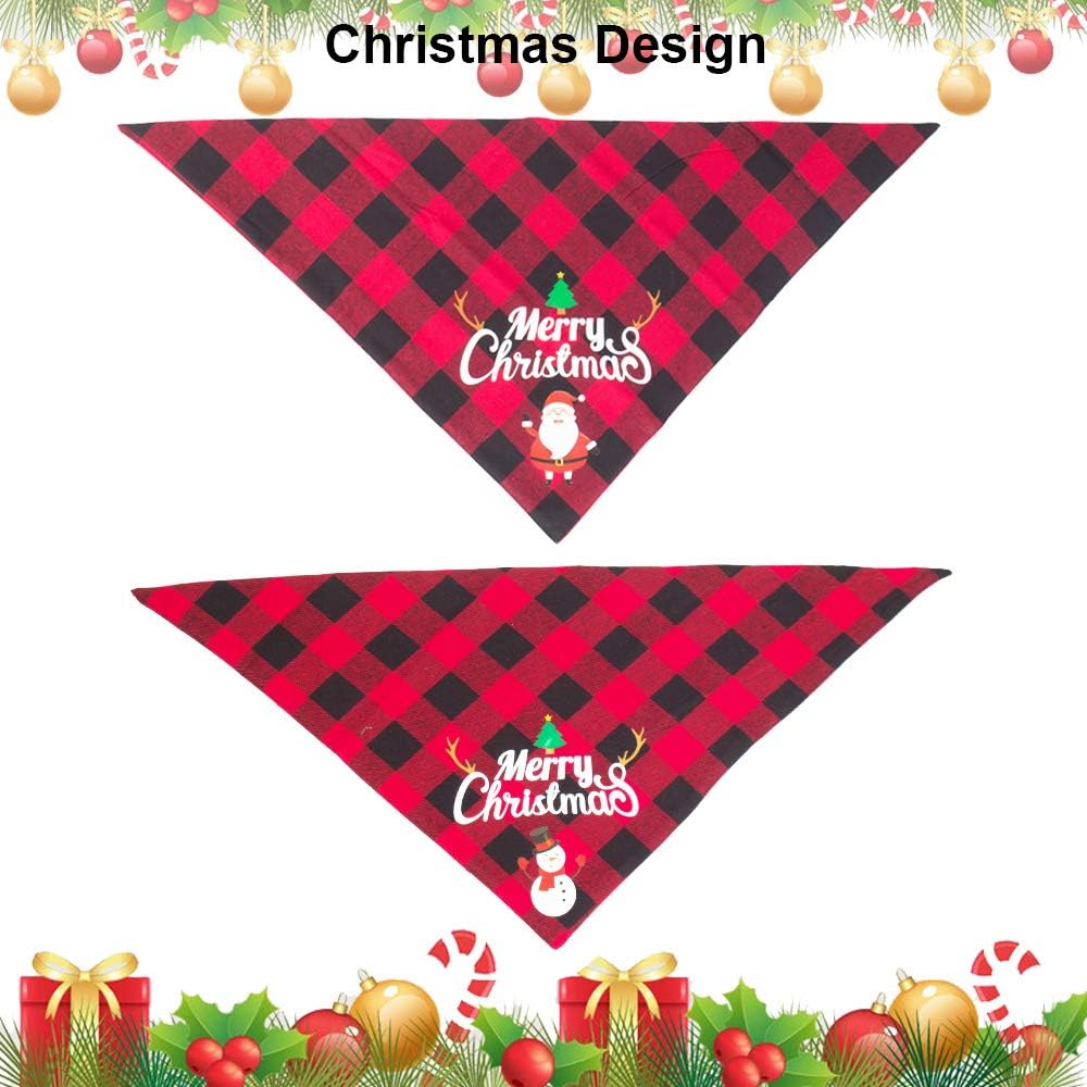ADOGGYGO 2 Pack Dog Bandana Christmas Classic Plaid Pet Scarf Triangle Bibs Kerchief Merry Christmas Red Santa Snowman Bandana for Medium Large Dogs Pets (Large) image 4