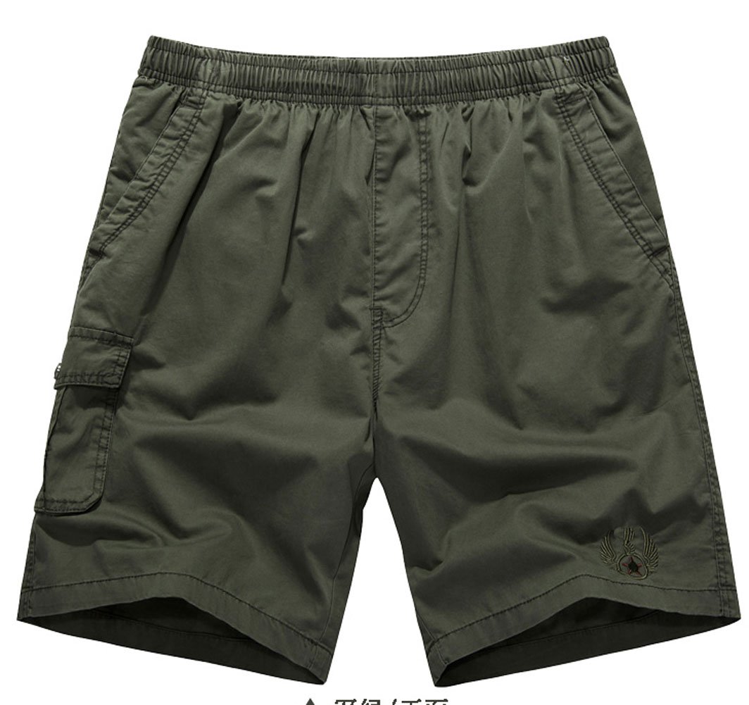 YGT Men's Cotton Full Elastic Waist Sport Pants Cargo Performance Baseline Short Army Green