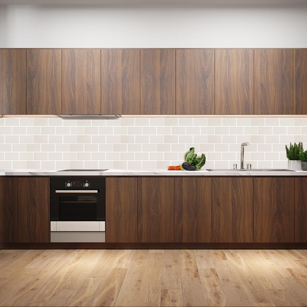 20 Pièces Carrelage Adhesif Mural Cuisine, Carreaux Adhesif Cuisine 30,5x 15,3cm Sticker Carrelage Beige pour Cuisine, Salle de Bain, le Mur, Auto-Adhésif