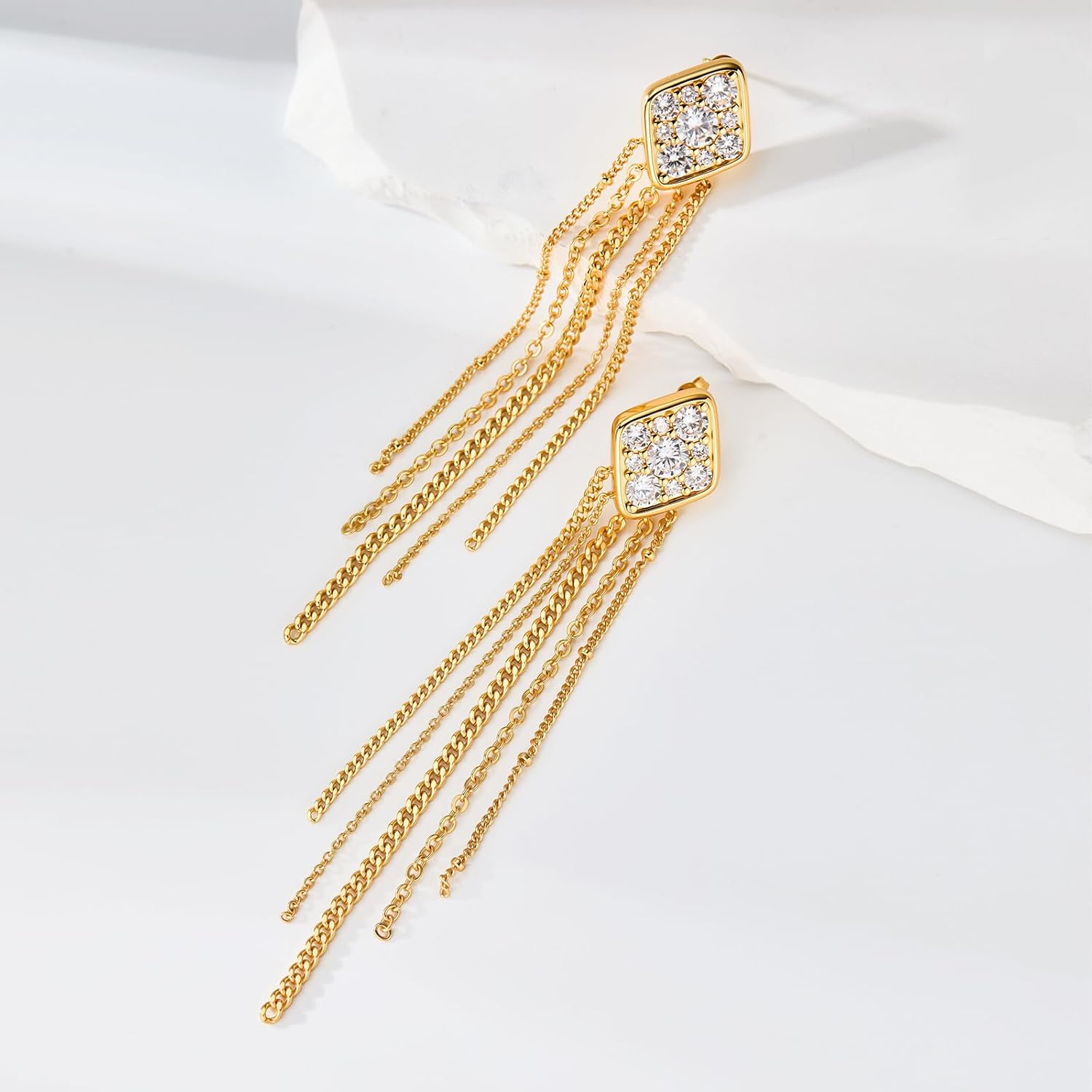 Cicy Bell Womens 18k Gold Plated Long Tassel Dangle Earrings Elegant Cubic Zirconia Chain Chandelier Drop Earrings Trendy Jewelry Gifts for Lover Mom Friends - Image 2