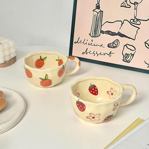 Miniatura 3 de 4 tazas de café de cerámica de 8.5 onzas, lindas tazas de café florales retro con asa y cuchara, taza de arte con leche irregular, regalo para el