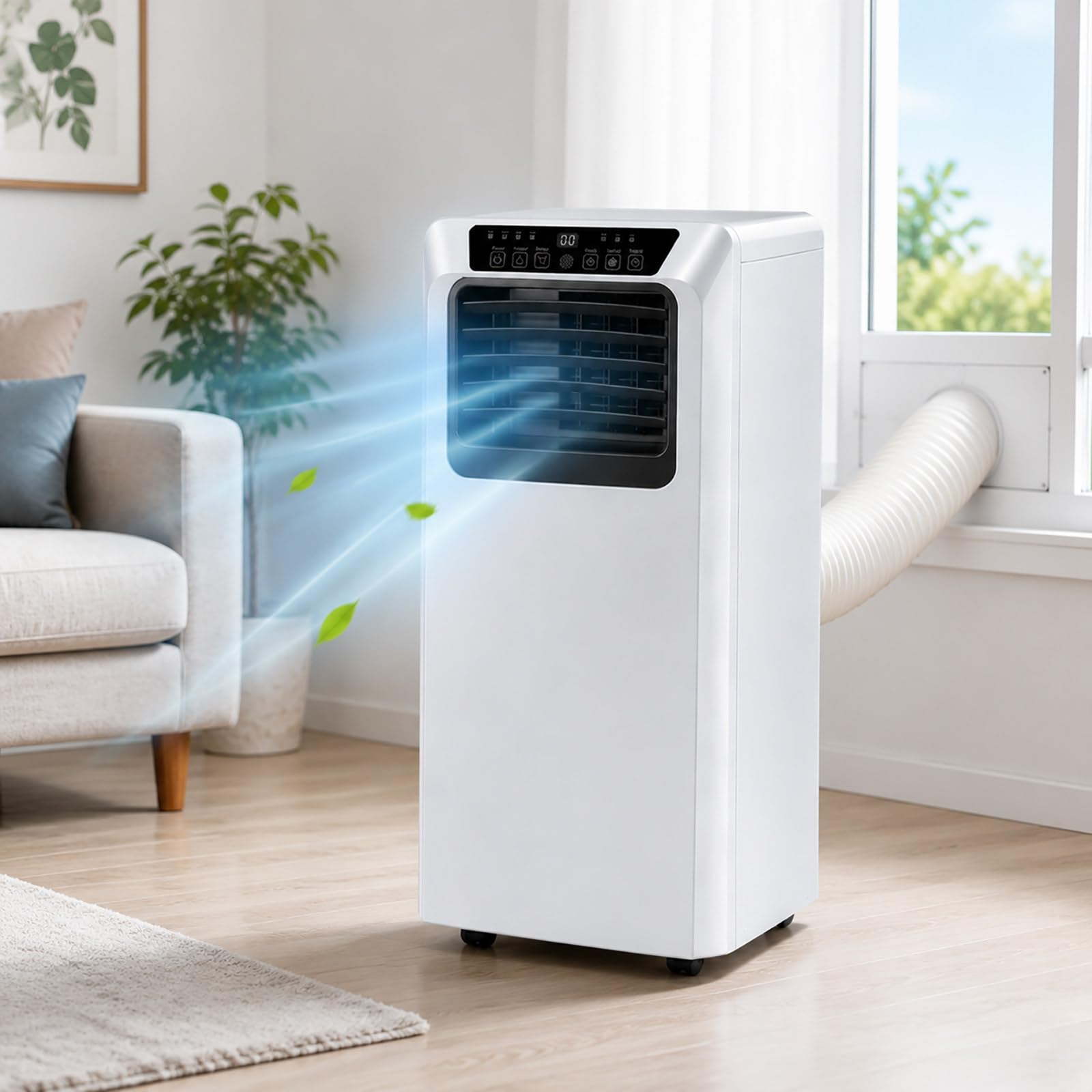 Aire Acondicionado Portátil 9000 BTU, Sistemas Frío y Deshumidificador, 3 Velocidades, Programación 12H, Kit de Sellado para Ventana, Gran Elección para Habitación y Oficina