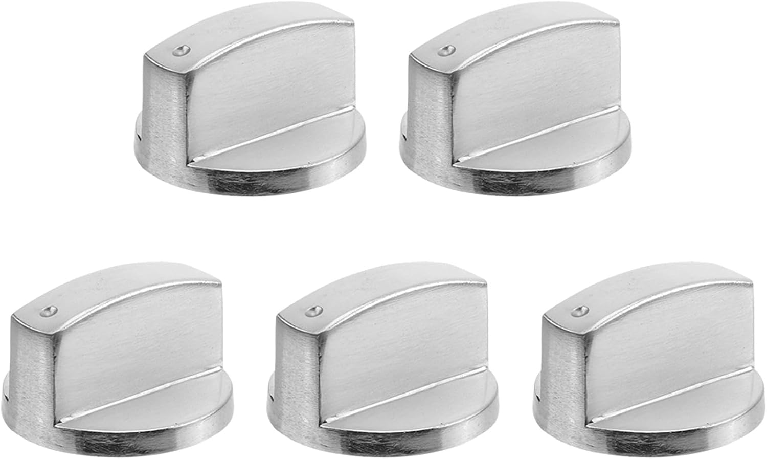 5pcs Gas Stove Control Knobs Burner Replacement Set Silver Metal for Embedded Cooktop Cooker Parts Compatible with Standard Gas Burners