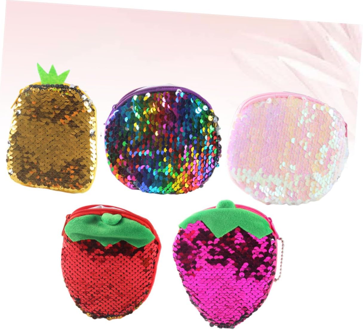 5pcs Sequin Coin Purse Zippered Small Wallets Colorful Portable Change Bags with Key Storage for Travel and Daily Use