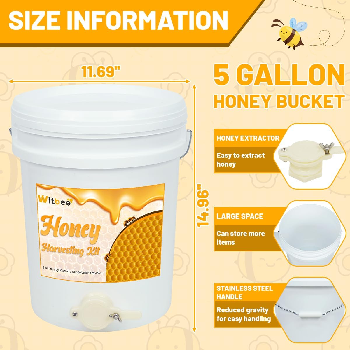 witbee 2 Pack 5 Gallon Honey Bucket with Leak-Proof Gate & Airtight Lid – Complete Beekeeping Starter Kit for Efficient Honey Harvesting, Extracting, and Bottling image 3