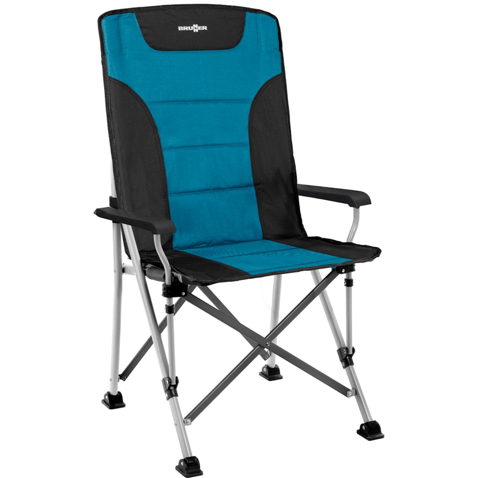 Brunner Raptor Highback Camping Chair, 3 Position Reclining Folding Chair, Extra Tall Back Support, Steel Frame Outdoor Chair with Armrests - Caravan, Garden & Festival Chair with Carry Bag (Blue)