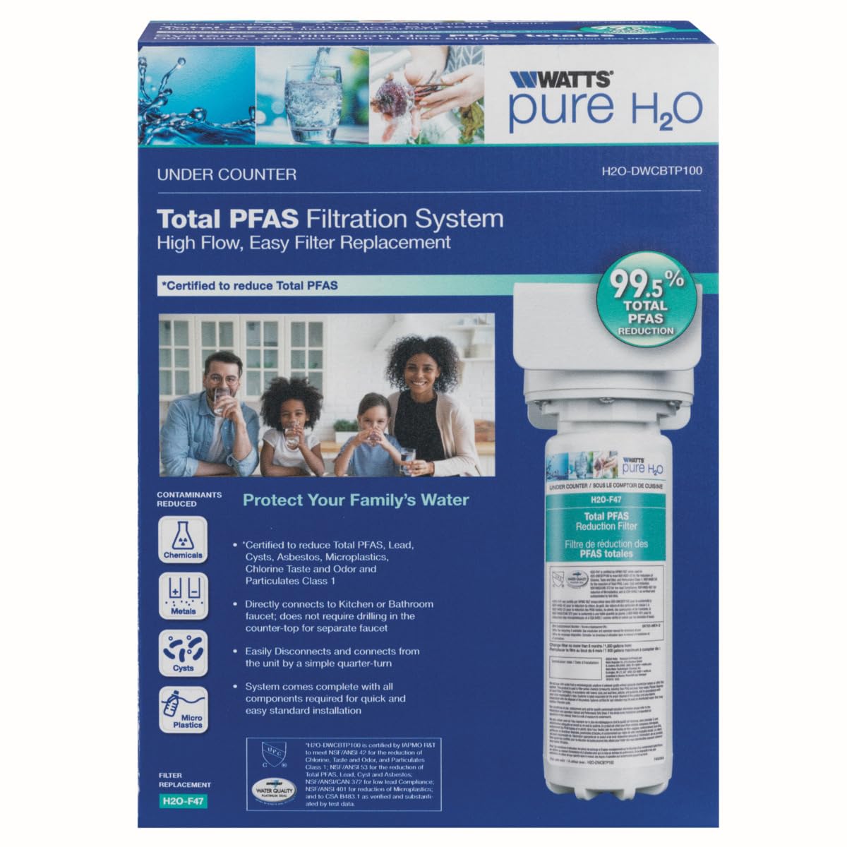 Watts Premier H2O-DWCBTP100 Single-Stage Total PFAS Reduction Under Counter Water Filtration System Reduces Forever Chemicals High Flow Rate