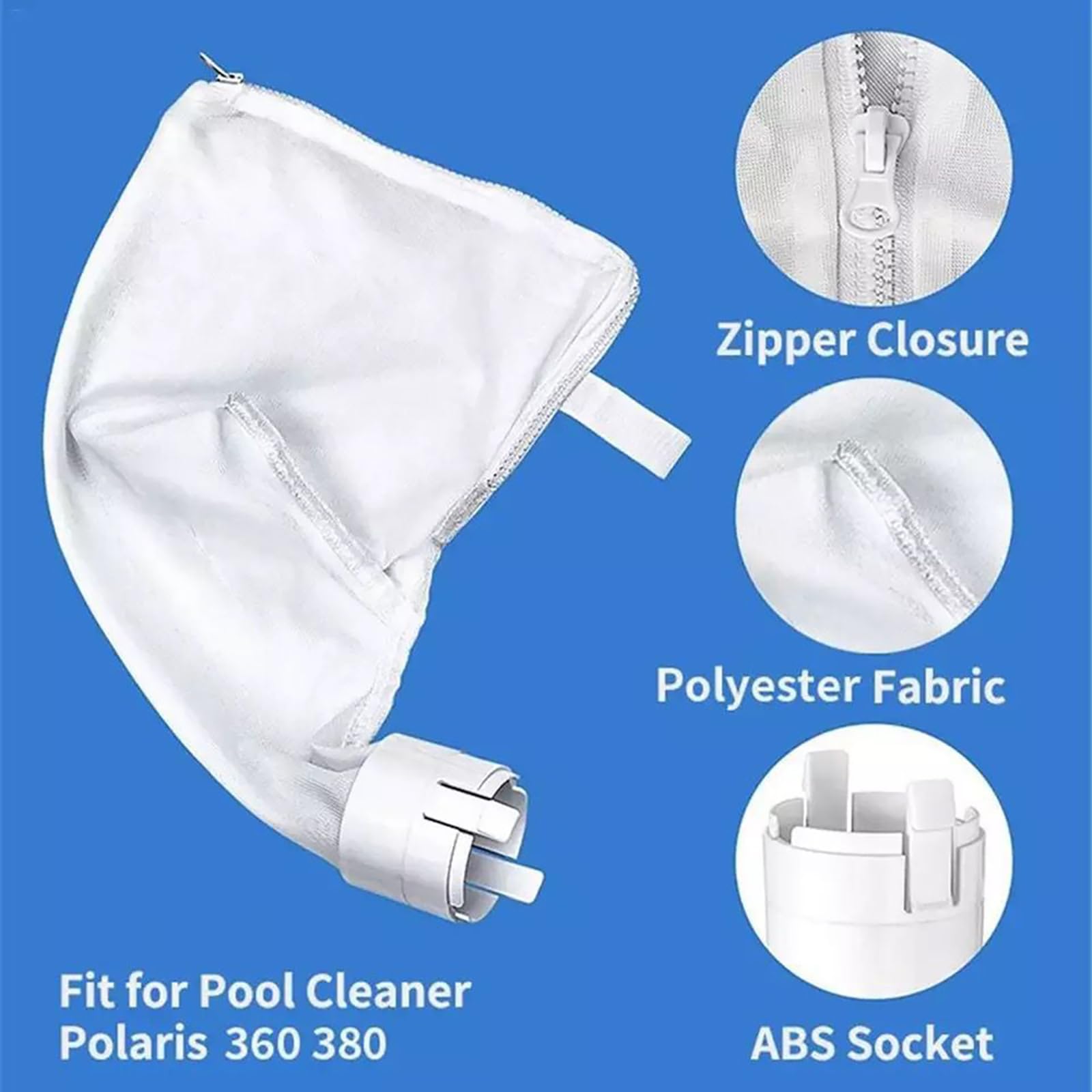 FAMKIT Lot de 2 sacs filtrants zippés de rechange pour Polaris 380, fermeture éclair à 360 degrés Blanc