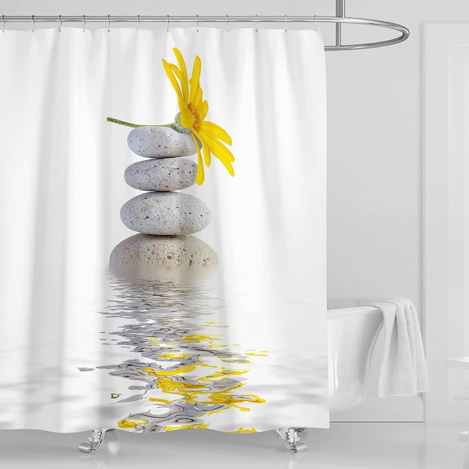 Cortina de Ducha 120x180 Zen Cortina Ducha Antimoho 3D Diseño Cortina Baño Piedra Blanca Tela Impermeable y Lavables Cortinas Bañera para Habitación Húmeda