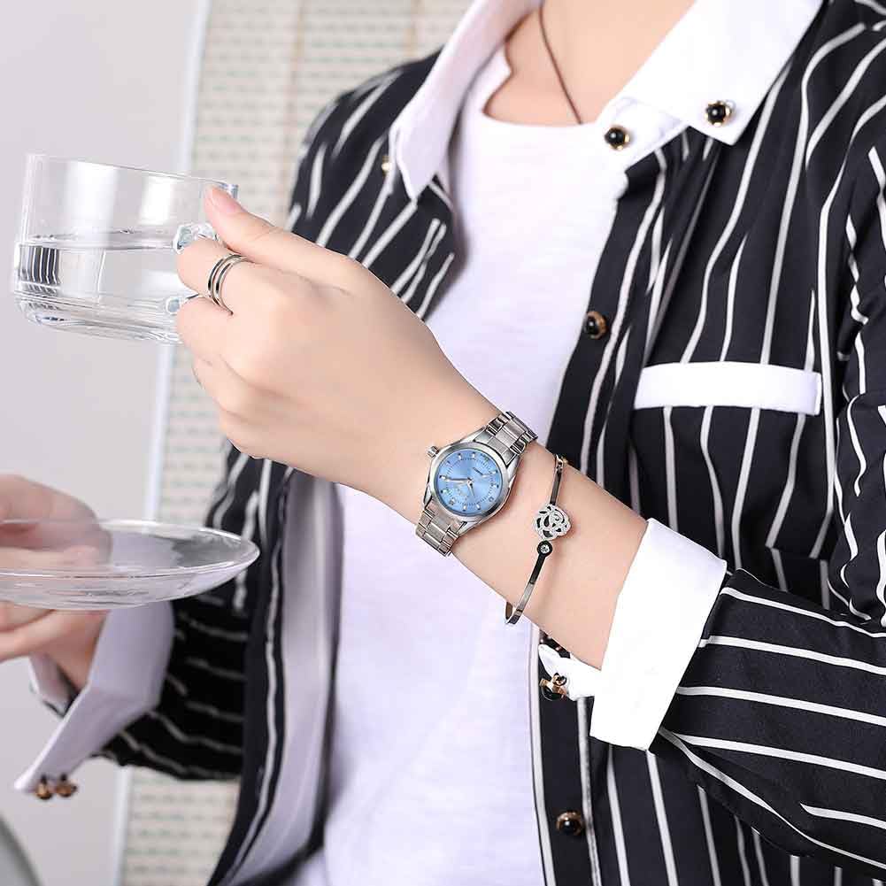 Verhux Watches for Women Silver Ladies Small Wrist Watches Stainless Steel Waterproof Elegant Dress Watches Blue Dial