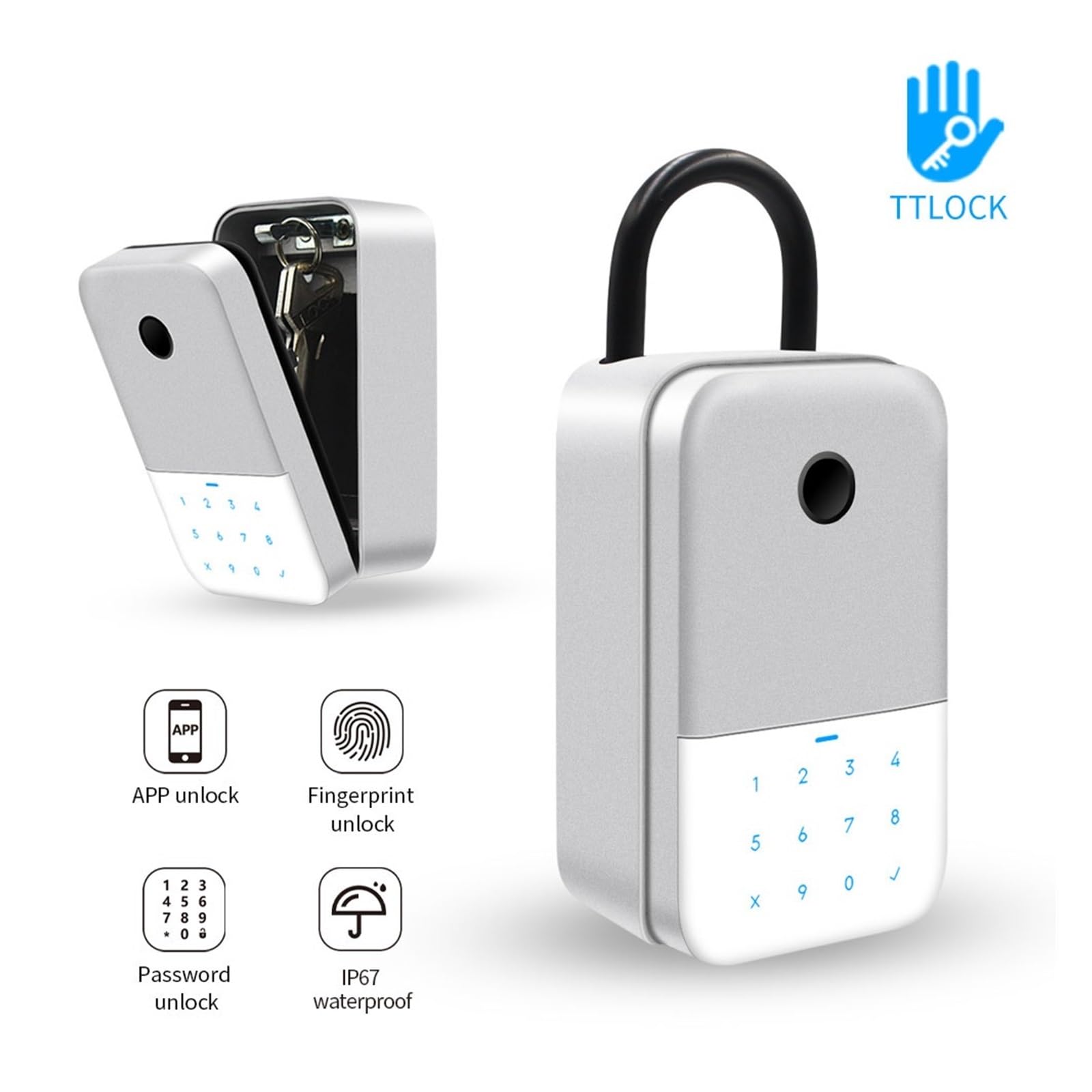 Coffre-fort à clés extérieur, conception exquise Boîte à clés Smart Stockage d'empreintes digitales Boîte de sécurité à clé secrète TTlock App vers Wi-Fi Déverrouiller Cadenas Étanche ,Durable et Prot