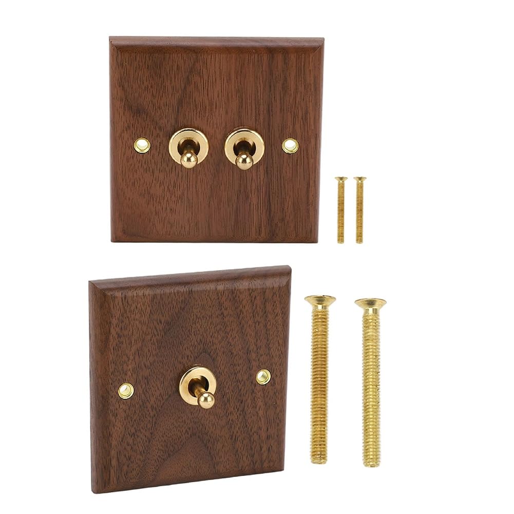 250V Single and Double Toggle Switch Wall Light Toggle Switch Retro Walnut Wood Wall Mount Panel with Brass