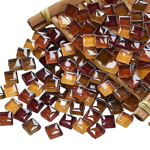 Mosaic Tiles 225 Pieces / 200 g Pack of Crystal Glass Mosaic Mosaic Tile Supplies for Home Decoration, DIY Crafts, Plates, Picture Frames, Flowerpots – 1x1 cm Square Tiles (Coffee)