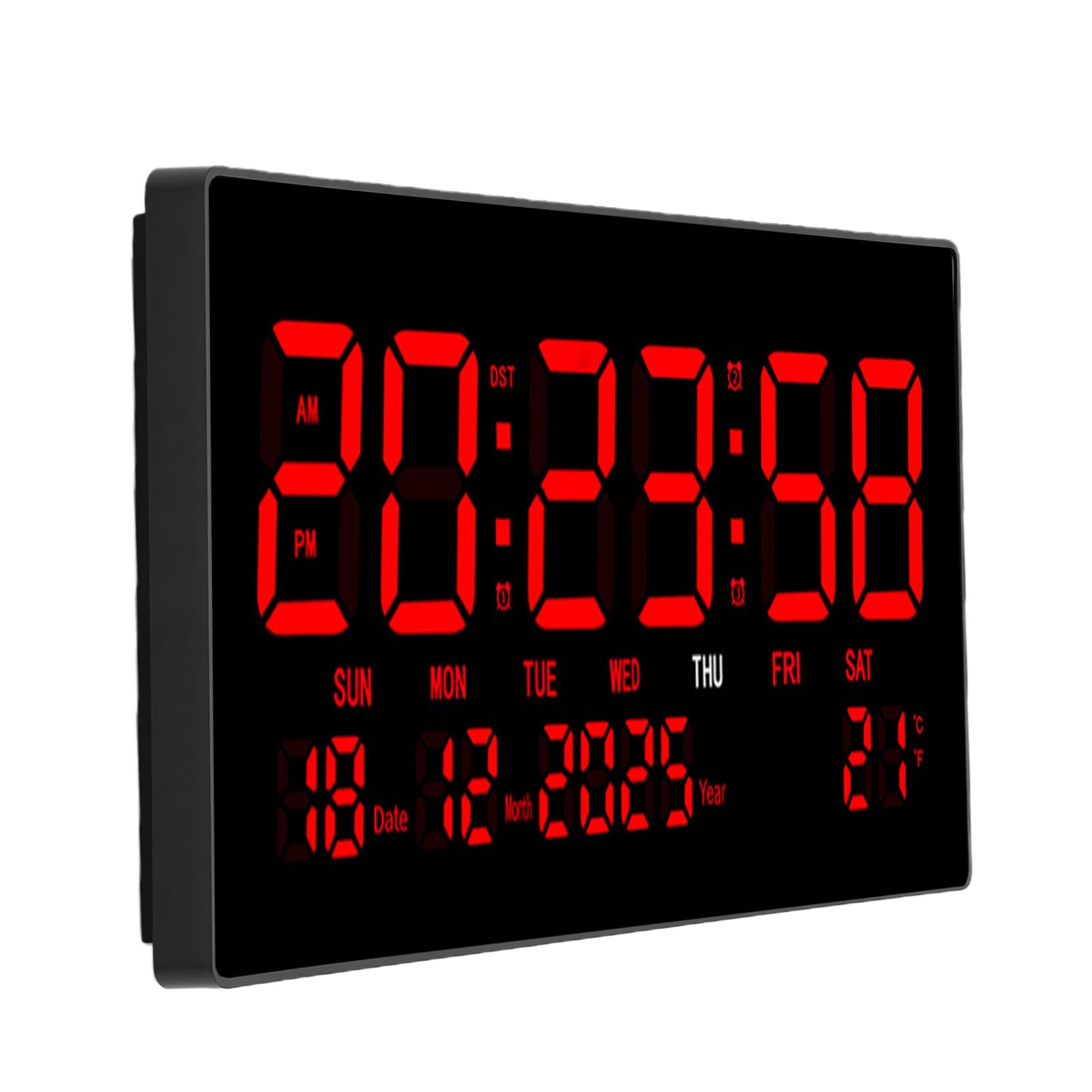 HEEPDD Große LED-Wanduhr, ABS-Digitaluhr mit Ewigem Kalender, Großes Plug-in-Display mit Ausschaltspeicher, Geräuschloser Betrieb für die Schule zu Hause, Im Büro