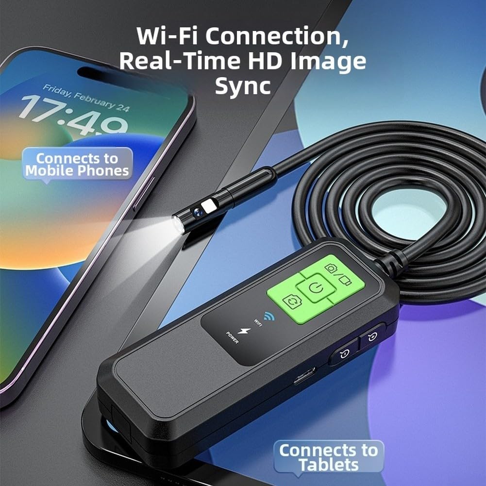 Cámara endoscópica industrial de 8 mm, doble lente, 2 MP, HD, WiFi, IP67, resistente al agua, con 6 luces LED para inspección de tuberías, 2-10 cm, 850 mAh, para batería negra (10 m)