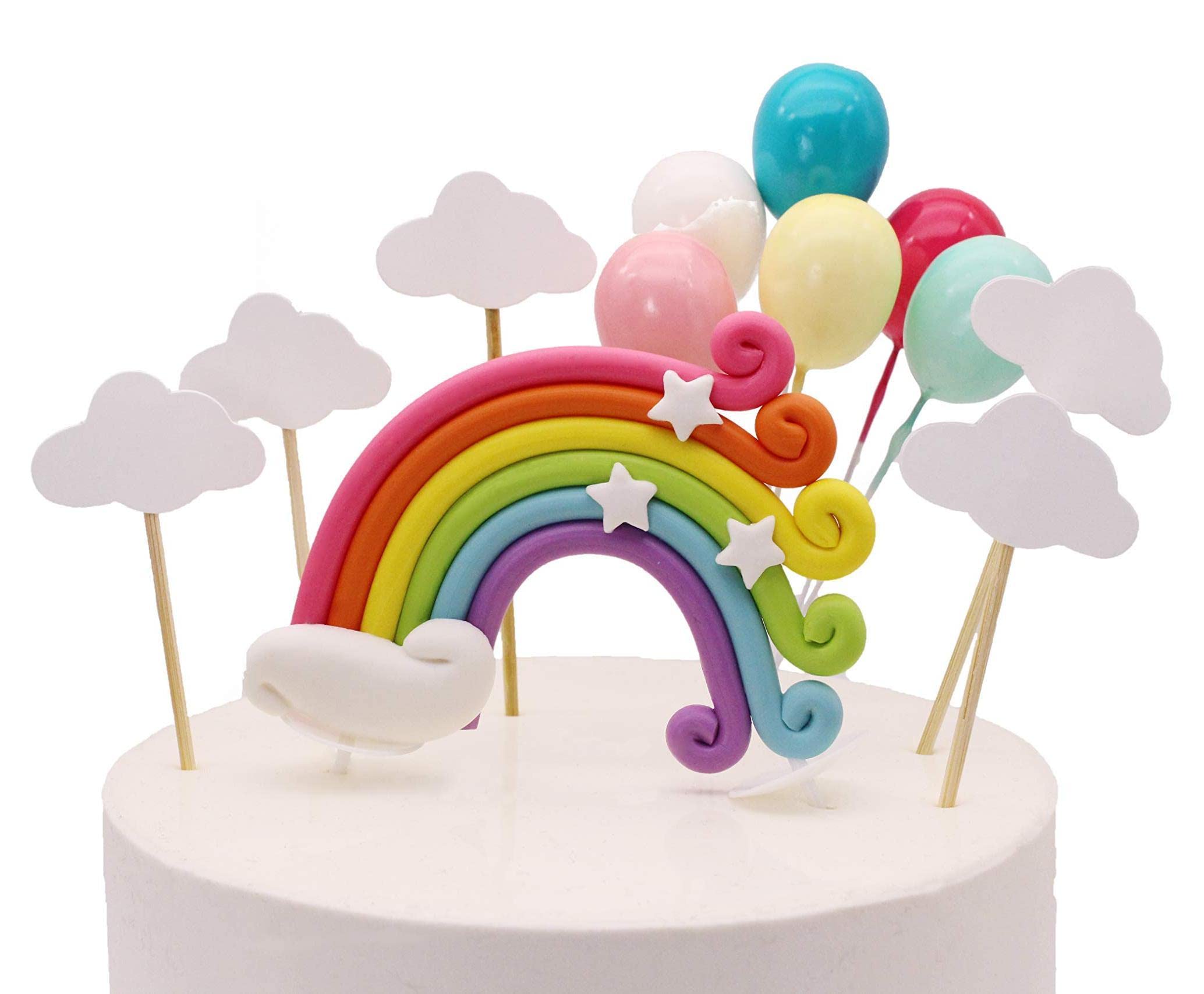 KASTWAVE Rainbow Cloud Balloon Shape Cake Decoration Cupcake Insert Card, Suitable For Children's Baby Welcome Party, Birthday Wedding Party Cake Decoration (15PCS)