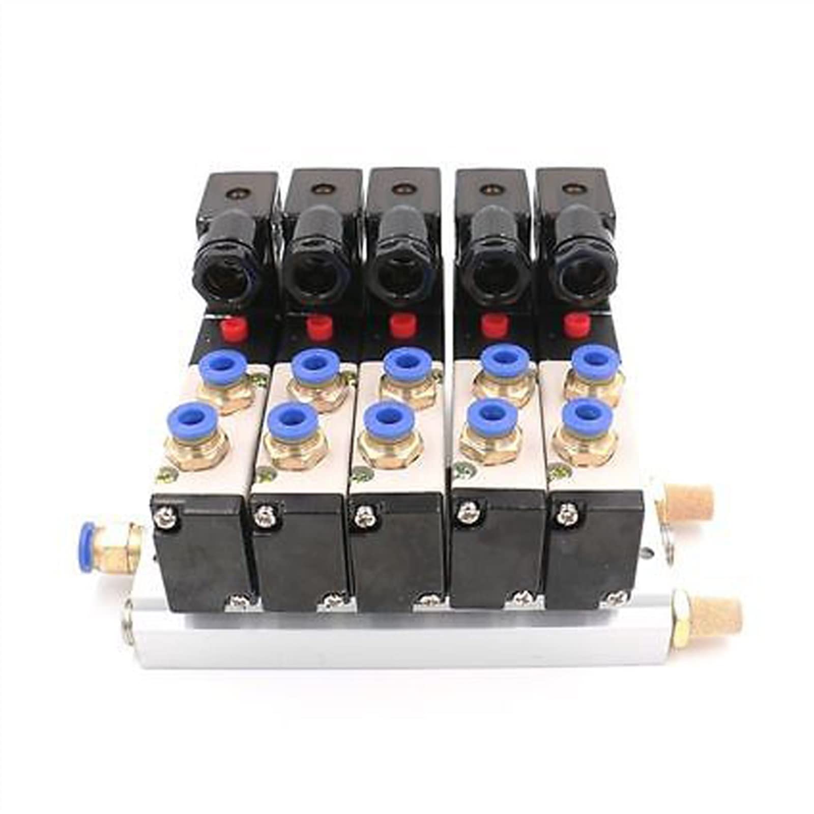 UWUKCJOKQ DC 12V 24V 5 Pneumatic Solenoid Valve 4V210-08 4mm 6mm 8mm 10mm 12mm Quick Fitting Base Set 110v 220v 4V210 08 1Pcs(12mm Fittings,5V)