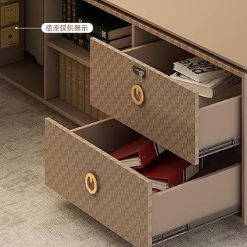 Modern Executive Desk Modern Large Executive Office Desk Business Furniture Desk Workstation Computer Tables Luxury L Shaped Home Office Desks with Drawers, Cable Management, Light Strip, Password Loc