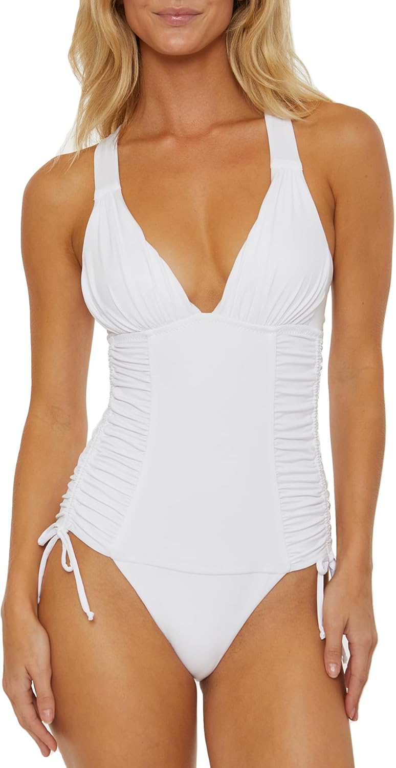 Soluna Swim Women's Shirr Delight One Piece Swimsuit, Plunge Neck, Bathing Suits