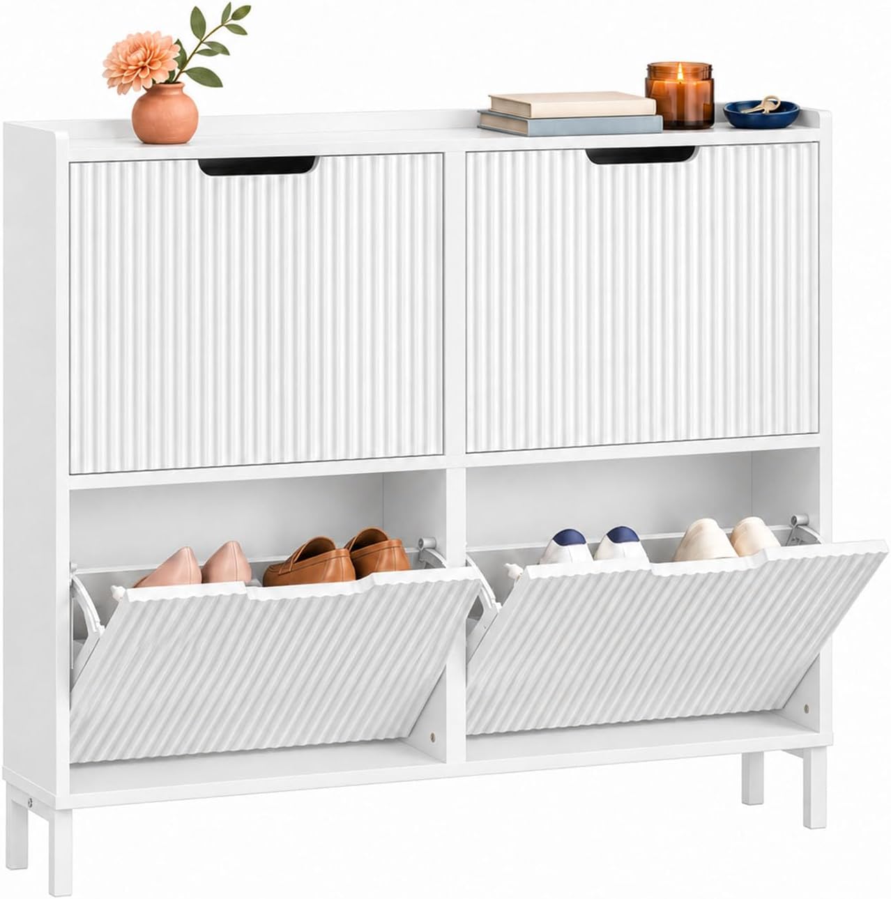 SoBuy Slim Shoe Cabinet 100cm Wide with 4 Flip Drawers for Hallway