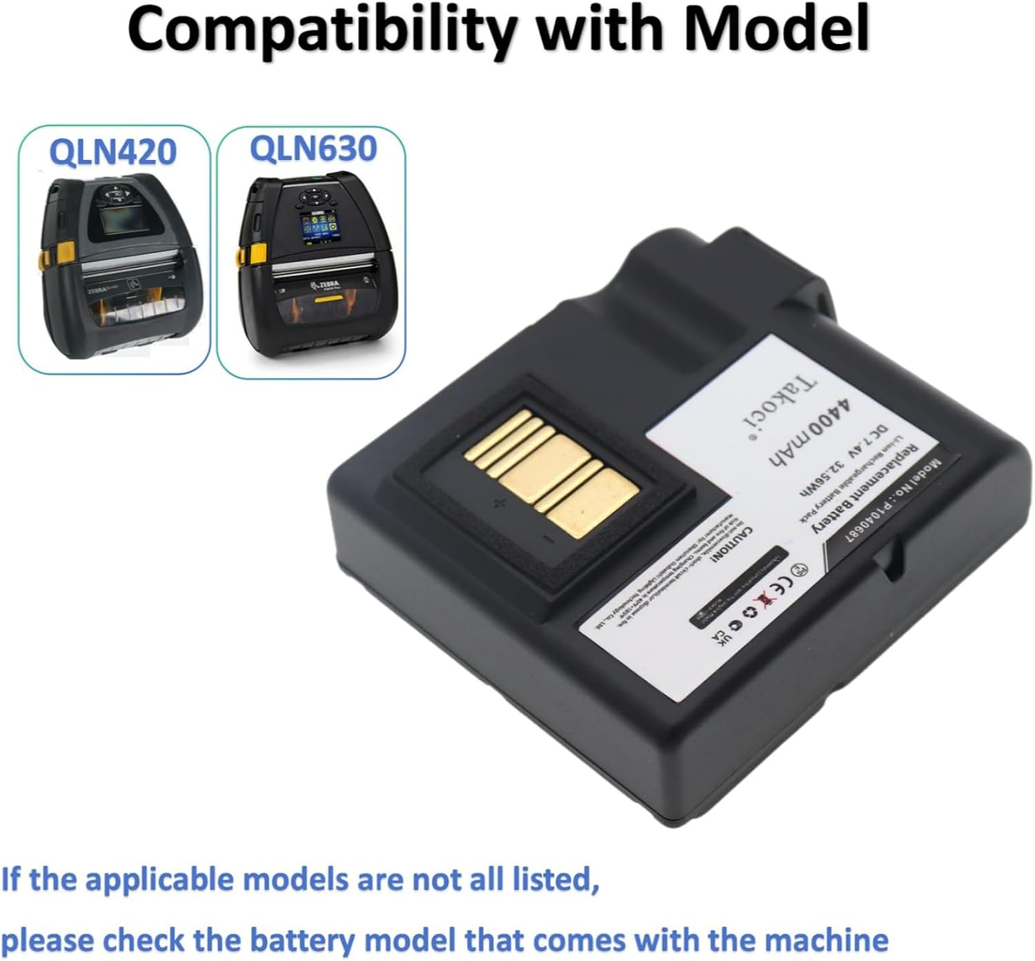 Replacement Battery for Zebra QLn420, ZQ630,ZQ630 Plus Label Printer,Fits Part No.P1040687 P1050667-016 BTRY-MPP-68MA1-01 4400mAh 7.4V - Image 2