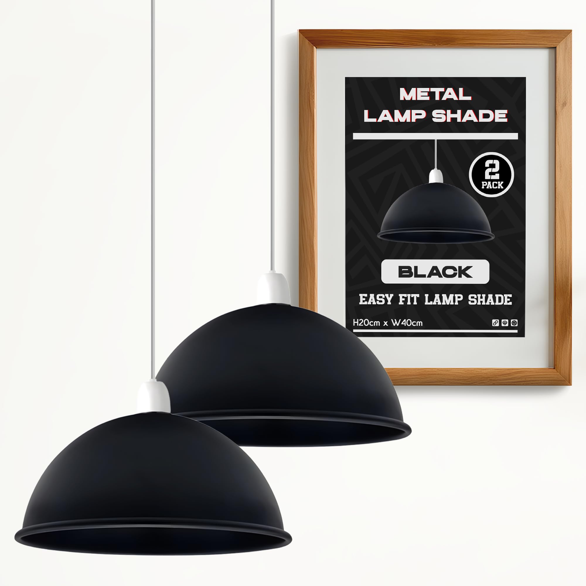 40cm Metal Black Lamp Shade for Ceiling Pendant Light Fitting – Industrial Style Easy Fit E27 Replacement Light Cover for Living Room, Kitchen, Bedroom