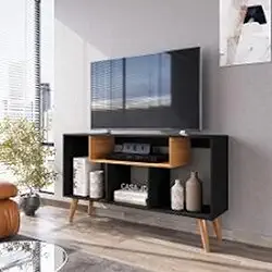 Rack Bancada Para Tv De Até 43 Polegadas Com Prateleira E Nichos Para Sala De Estar Casa Jd (Preto/Nature)