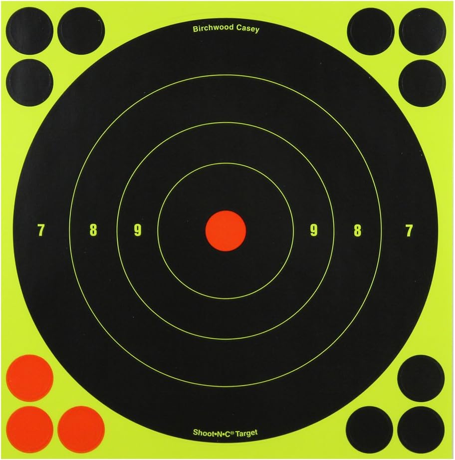 BIRCHWOOD CASEY Shoot N C Round Target 8" 30 Targets 120 Pasters 34825 High Viz Shooting Targets Air Rifle Pistol Adhesive