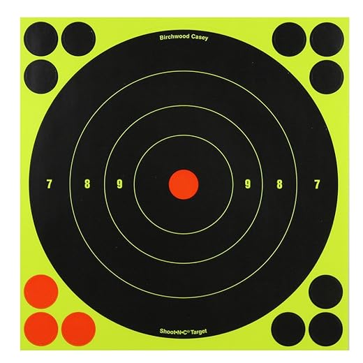 Birchwood Casey Shoot-N-C 8" Bull's-Eye Reactive Targets - Highly Visible Instant Feedback Self-Adhesive Shooting Targets with Repair Pasters