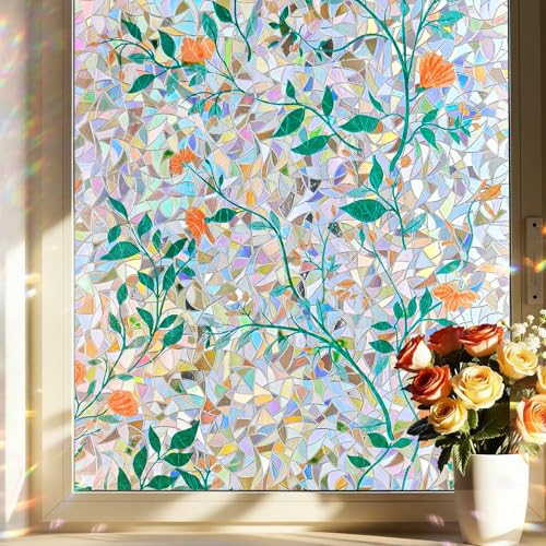 Film statique en vinyle dépoli sans colle pour fenêtre de maison, cuisine, bureau, salle de bain, motif fleur orange, 44 x 200 cm
