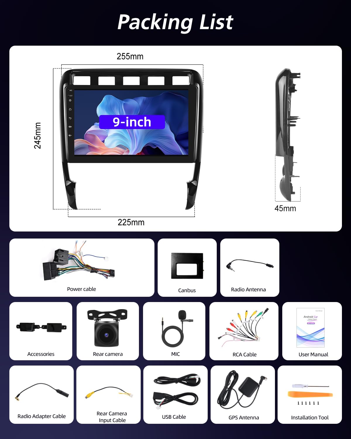 NHOPEEW Qualcomm 8 Core 4+64G Autoradio per Porsche Cayenne 2002-2010 - 9 pollici Radio Supporto Carplay&Android Auto 5GHz Wifi&GPS DSP 3D Auto Mondel Display Ventola di raffreddamento
