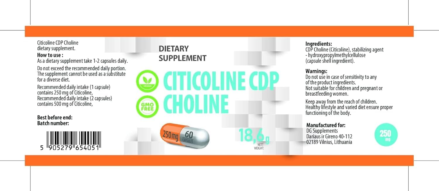 Hepatica Citicoline (CDP-Choline) 250 mg | Source de Choline | 60 Gélules Véganes | Réserve 2 Mois | GMP & laboratoire indépendant