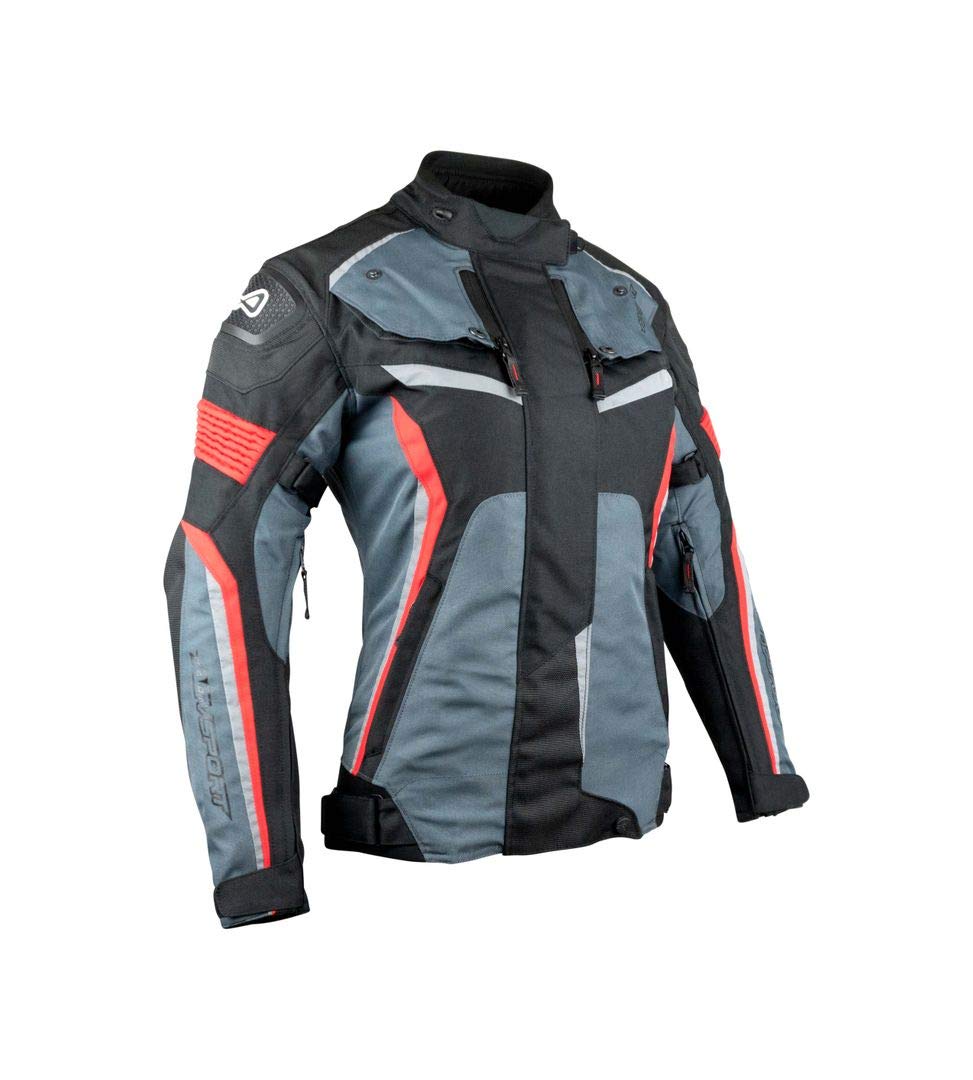 AGVSPORT Flex Tex Women's Cordura Textile Armored Motorcycle Jacket With CE Level 2 Armor, Removable Mesh Lining, Thermal Liner Black Red Size 8