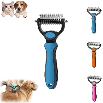Pet Pro Grooming Tool, 2-in-1 Deshedding Dog Brush with 9/25 Teeth Undercoat Rake for Dogs & Cats, Dual-Sided Stainless Steel Pet Comb for Long Hair & Thick Coats