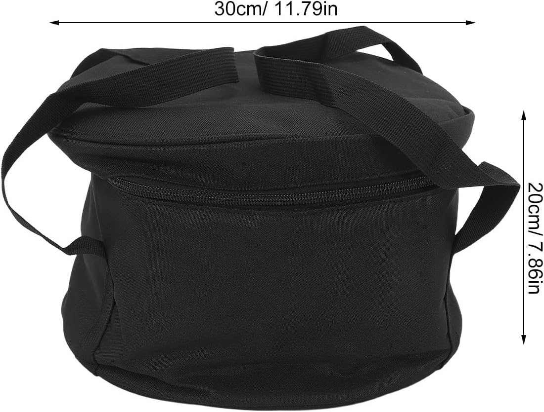 Camping Cooking Utensil Carry Bag: Round Black Polyester Carrier with Zipper and Strap - Cooking Pot Tableware Bag for Hiking Picnic Kitchen Accessories Storage