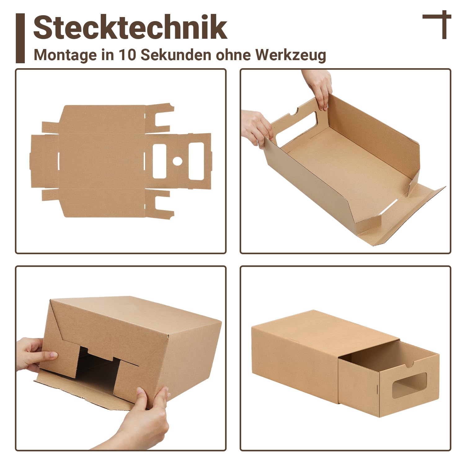 20 cajas de almacenamiento para zapatos, color marrón claro, con ventana, plegables, apilables, cajas para zapatos, cajón, cajas multiusos de cartón kraft para hasta la talla 45