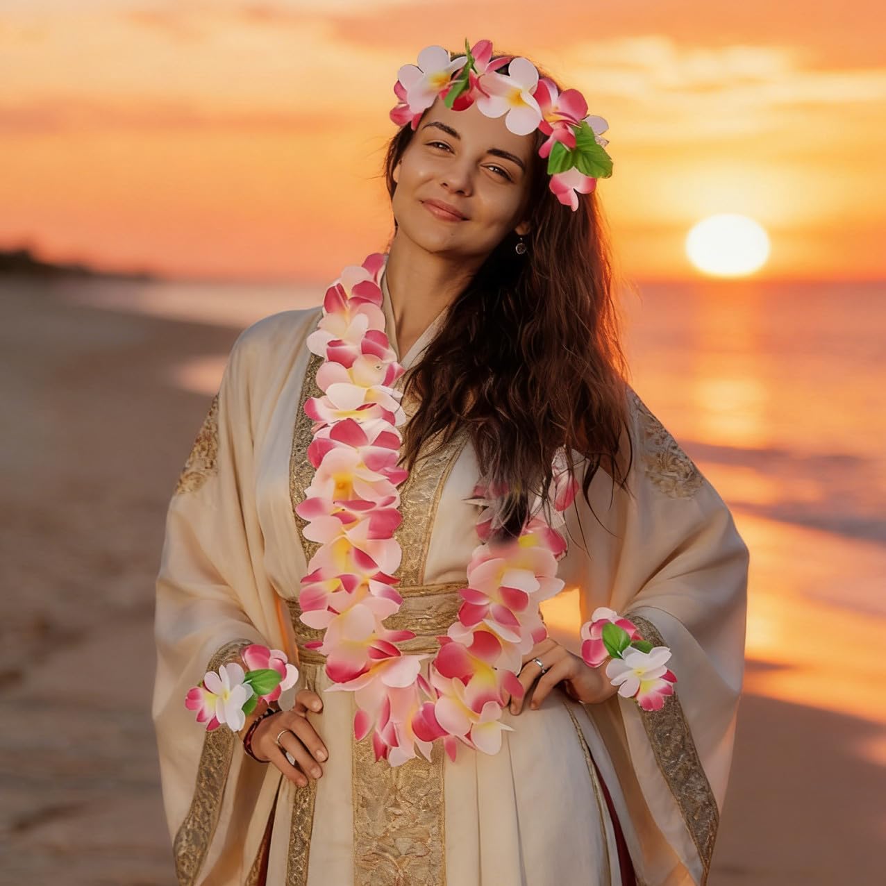STOBOK 1 Juego Leus Hawaianos Guirnaldas De Flores Leis Collar Hawaiano Luau Tropical Joyas De Fiesta Luau Tocado De Flores Tropicales Diadema Hawaiana Paño Las Flores Banquete Venda