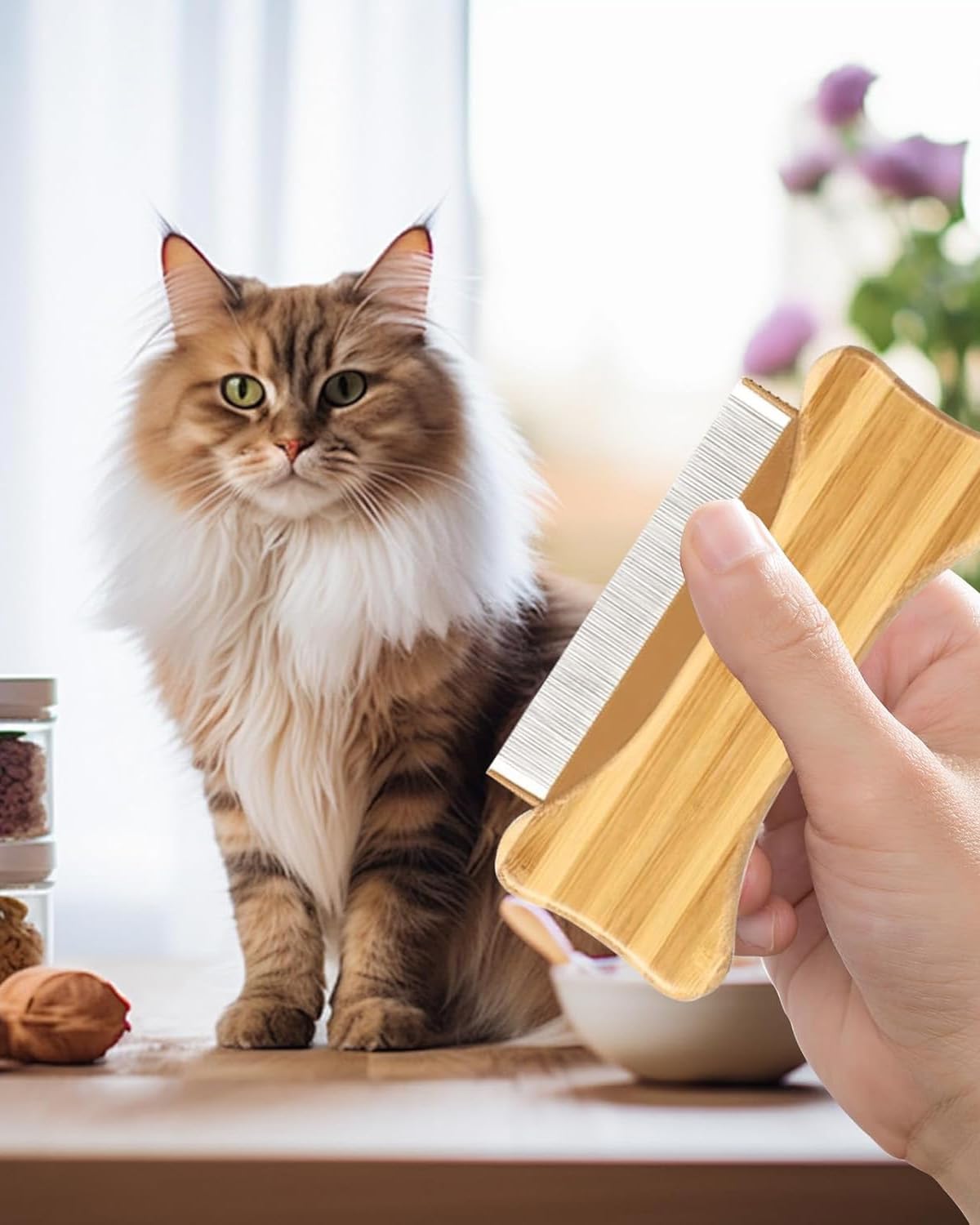 1 pièce Peigne à puces en forme d'os,manche en bois,peigne à puces pour chiens à poils courts,peigne de soins pour animaux de compagnie,élimine les puces et les tiques,les chiens et les chats