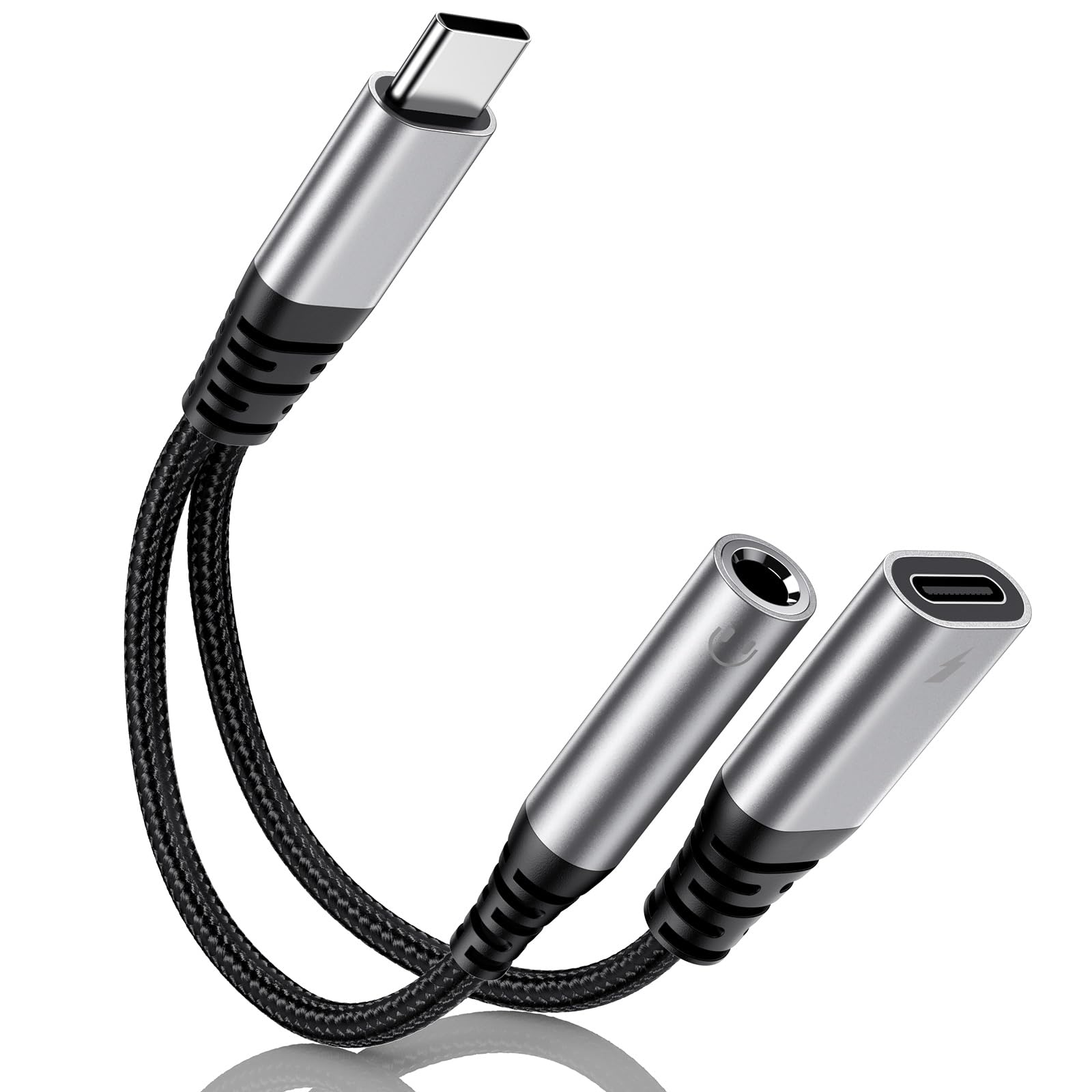 USB C auf Klinke 3,5mm Adapter 60W, 2-in-1 Kopfhörer Adapter und Laden, USBC zu Schnellladung Aux Audio für iPhone 17 16 15 Plus Pro Max, iPad Pro Air Mini, Samsung S25 S24 S23 S22 ltra, Google usw