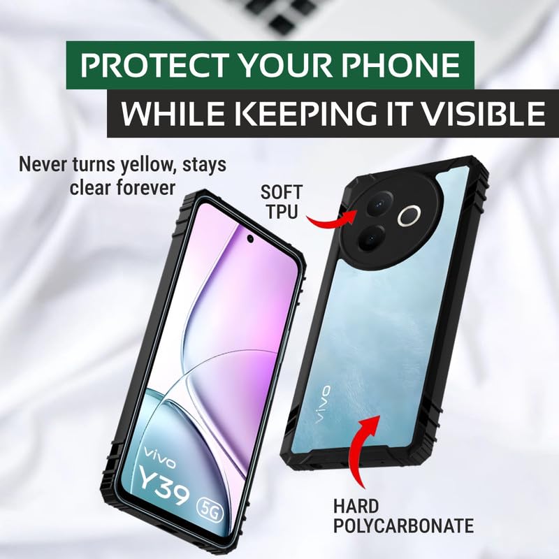 Image of AIBEX Crystal Clear Back Cover Case for Vivo Y39 5G | 360 Degree Protection | Shock Proof Design | Transparent Back Case for Vivo Y39 5G | (PC & TPU,Bumper)