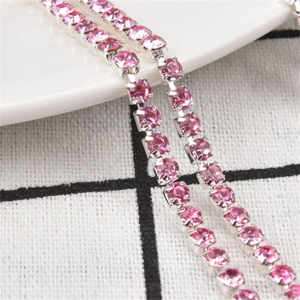 Frędzle z kryształkami, Łańcuszek z kryształkami przyszyty do wykończenia z frędzlami 2 metry wielokolorowy 4 mm(Light Amethyst)