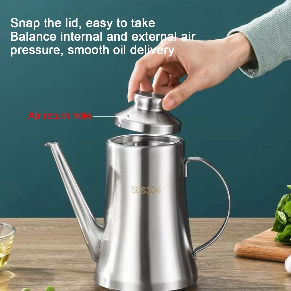 Bottiglia dispenser per olio, in acciaio inox, contenitore per olio da cucina con filtro a perdite, ideale per olio d'oliva, salsa di soia e aceto, essenziale per la cucina per chef