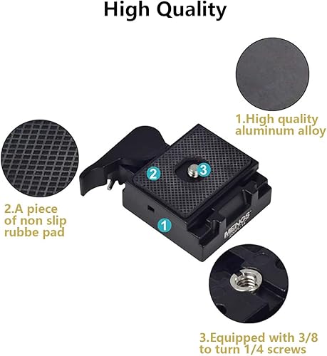 Miniatura 7 de UTEBIT 323 RC2 Placa de liberación rápida para trípode, adaptador de conexión rápida de metal con tornillo de cámara de 14 y 38 pulgadas, placa de