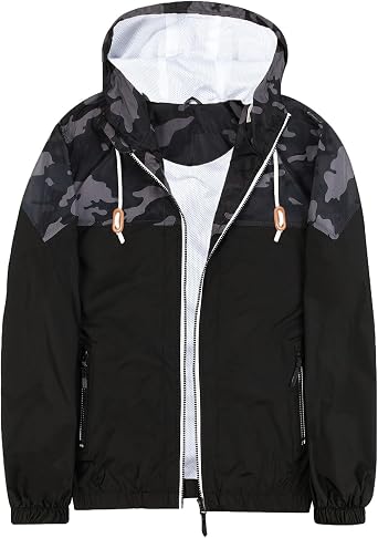Mens Lightweight Windbreaker Jacket Hooded WindBreaker Jacket Water Resistant Outdoor Jacket