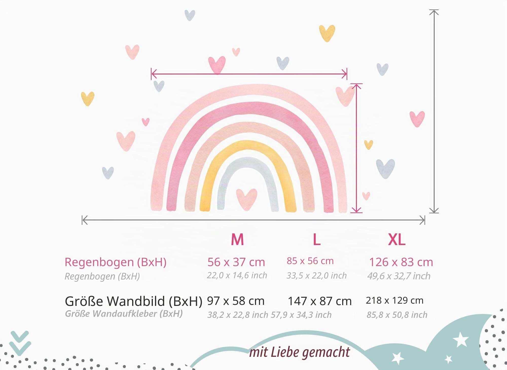 Little Deco Wandtattoo Regenbogen mit Herzen pink rosa gelb DL5088 XL