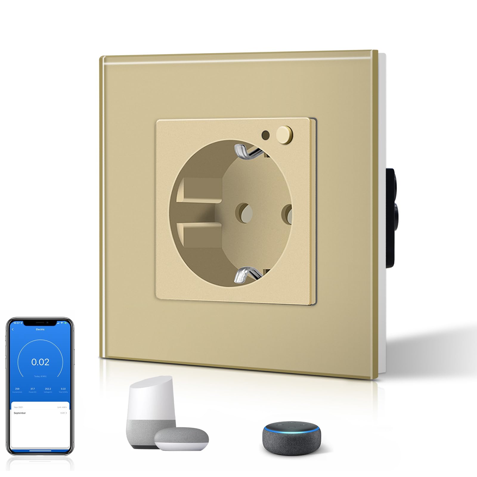 BSEED Enchufe Inteligente con 20W USB y Tipo C,Mate Enchufe Pared Wifi con Medidor Consumo,Control Remoto por APP & Voz,Requiere Cable Neutro,1 Enchufe,Blanco 86mm — view 60